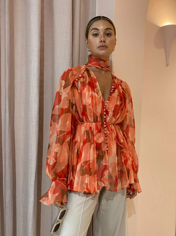 Acler Cedar Top In Amber Bloom