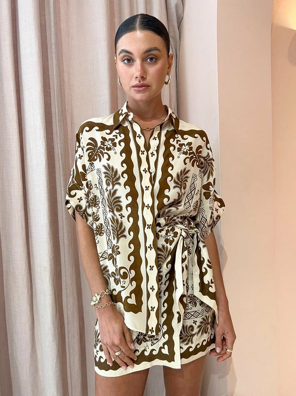 Alemais Tropic Shirt In Choc/Cream - Image 5