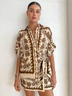 Alemais Tropic Shirt In Choc/Cream