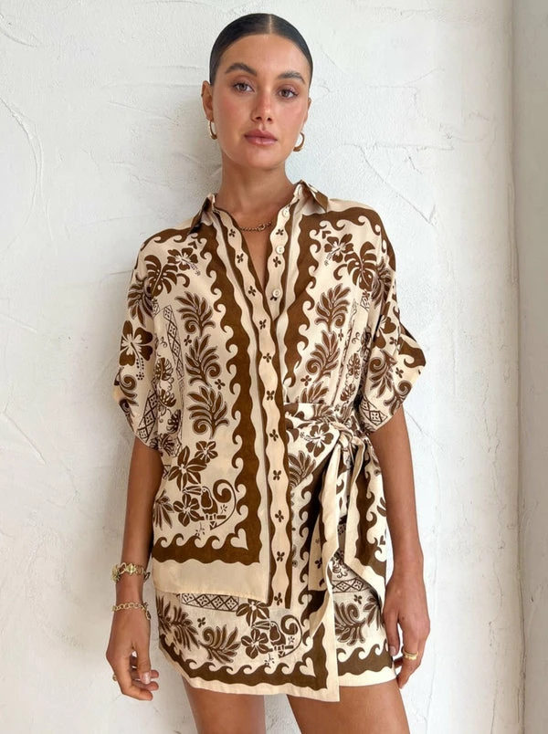 Alemais Tropic Shirt In Choc/Cream