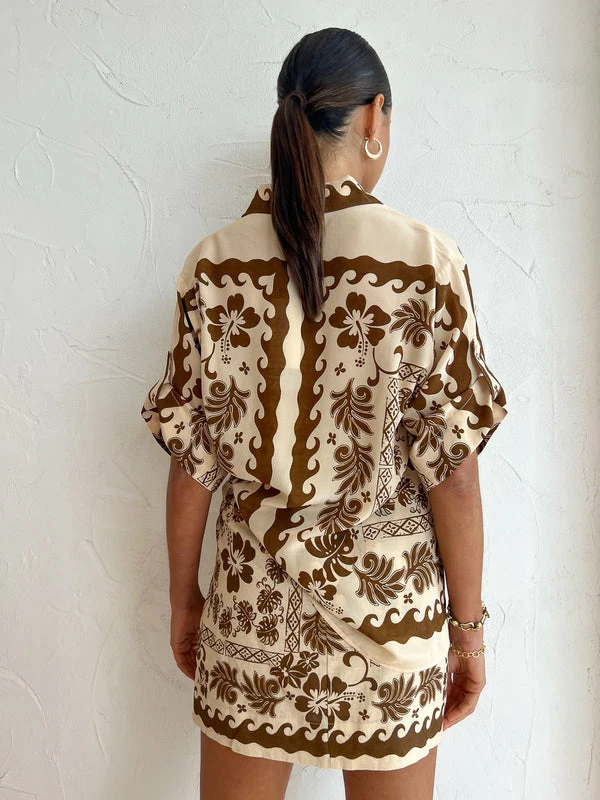 Alemais Tropic Shirt In Choc/Cream - Image 2