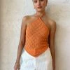 Bec & Bridge Sienna Knit Halter Neck Top In Nectarine Orange