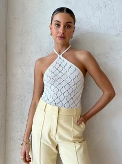 Bec & Bridge Sienna Knit Halter Neck Top In Ivory