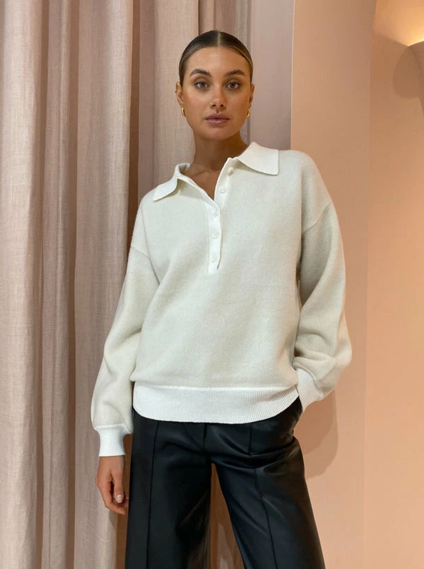Bec & Bridge Marlene Knit Polo In Ivory