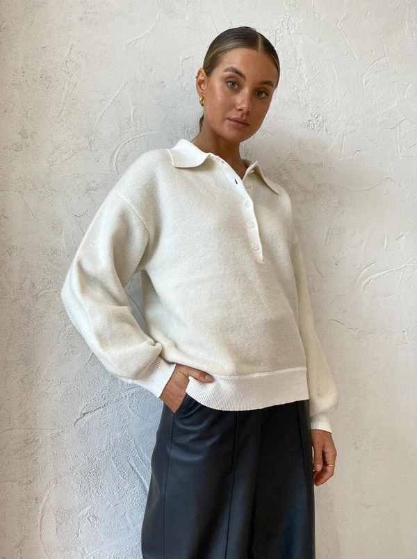 Bec & Bridge Marlene Knit Polo In Ivory - Image 6