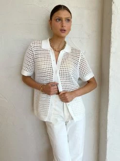 By Johnny Picot Knit Shirt In Ivory