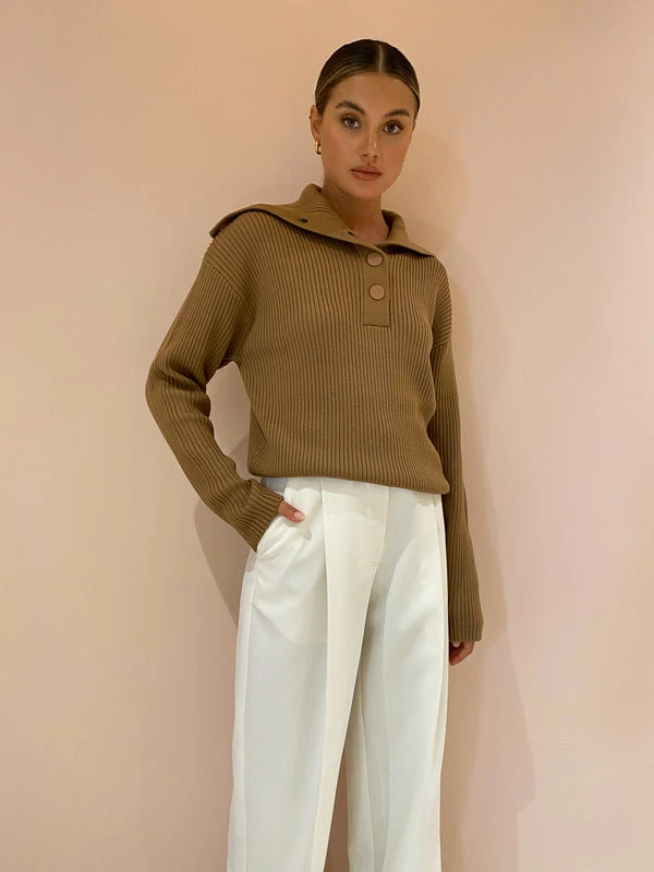 Camilla And Marc Dena Collared Knit In Tan