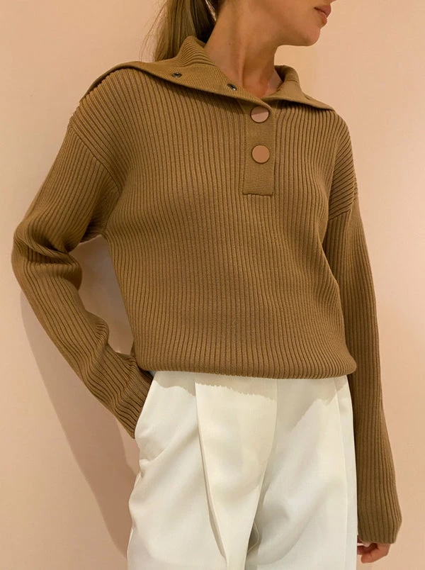 Camilla And Marc Dena Collared Knit In Tan - Image 6
