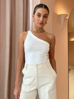 Camilla And Marc Park One Shoulder Tank In Soft White