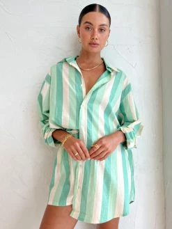Faithfull The Brand Vega Shirt In Pape Stripe Green