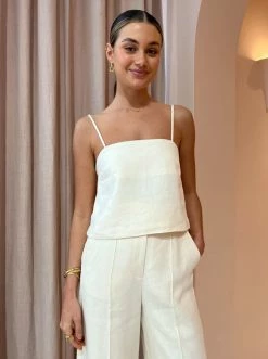 Friends With Frank The Mila Top In Ivory Linen