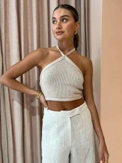 Joslin Brylee Organic Cotton Cashmere Knit Top In Stone Marle