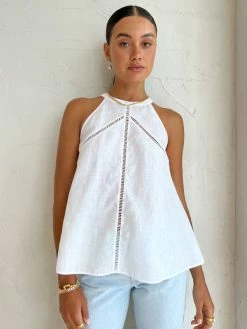 Joslin Aleisha Linen Trapeze Top In Optical White