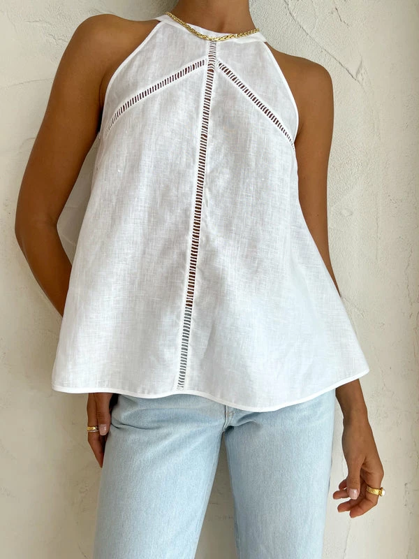 Joslin Aleisha Linen Trapeze Top In Optical White - Image 6