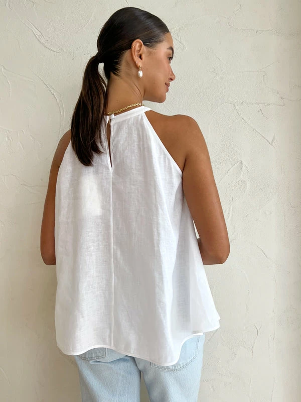 Joslin Aleisha Linen Trapeze Top In Optical White - Image 4