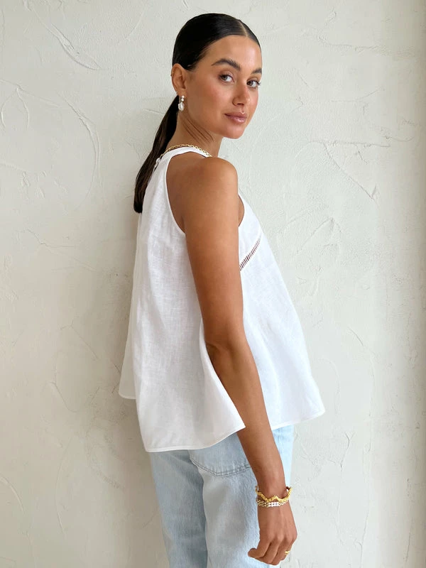 Joslin Aleisha Linen Trapeze Top In Optical White - Image 3