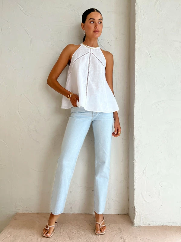 Joslin Aleisha Linen Trapeze Top In Optical White - Image 2