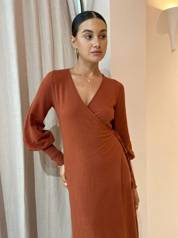 Kinney Marlow Wrap Dress In Terracotta - Image 2