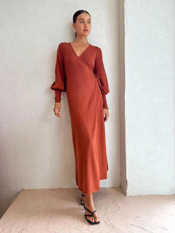 Kinney Marlow Wrap Dress In Terracotta - Image 5
