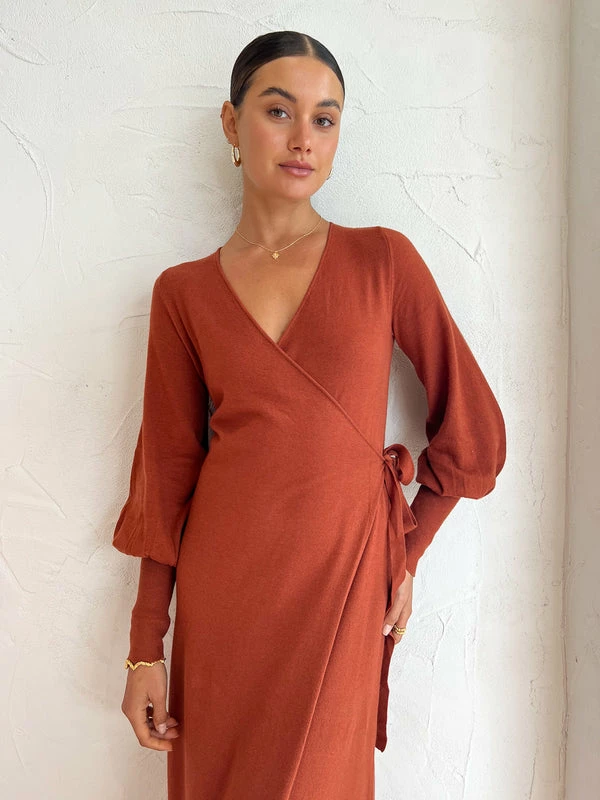 Kinney Marlow Wrap Dress In Terracotta - Image 6