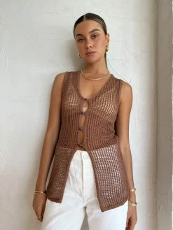 Sir Dulcie Button Front Top In Chocolat