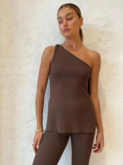 Sir Sylvie One Shoulder Top In Chocolate
