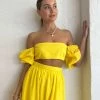 Rumer Delphine Linen Crop In Yellow