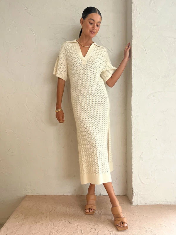 Shona Joy Mikala Polo Midi Dress In Coconut