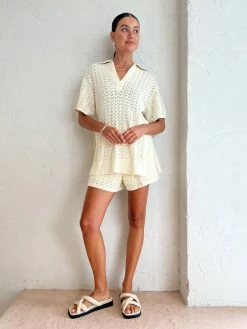 Shona Joy Mikala Crochet Short In Coconut