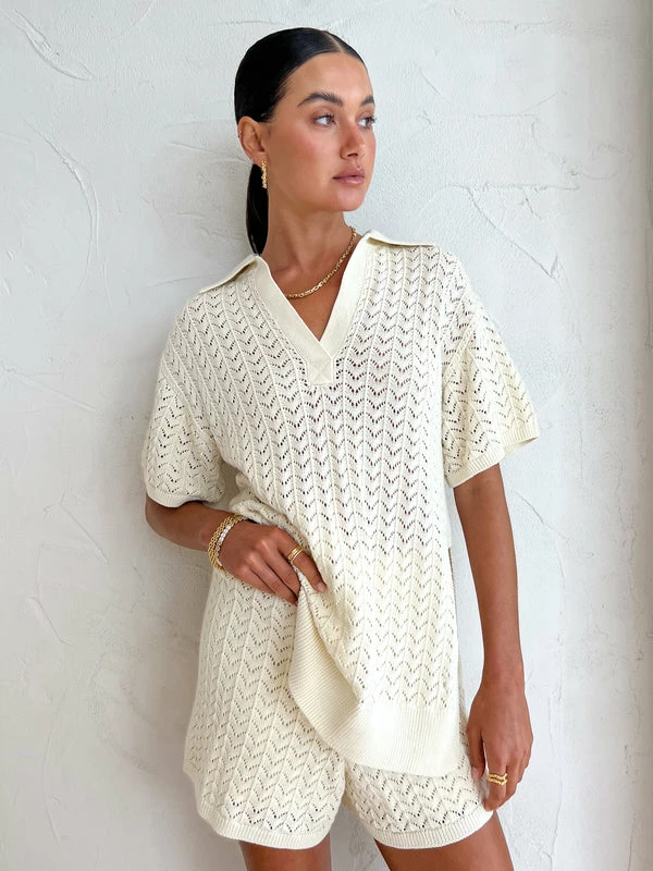 Shona Joy Mikala Polo Top In Coconut - Image 5