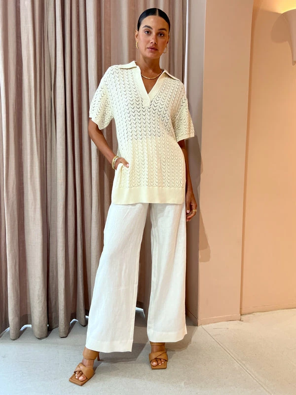 Shona Joy Mikala Polo Top In Coconut - Image 4