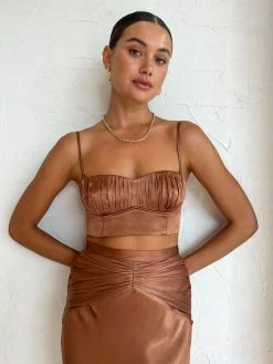Shona Joy Corded Ruched Bralete In Almond