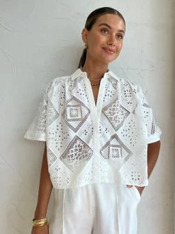 Shona Joy Lori Short Sleeve Shirt In Ivory