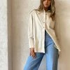 Shona Joy Isabella Button Up Boyfriend Shirt In Chalk