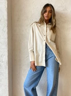 Shona Joy Isabella Button Up Boyfriend Shirt In Chalk