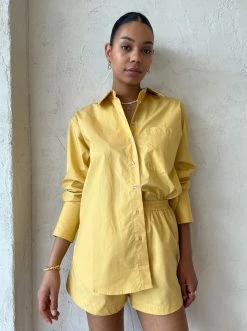 Shona Joy Isabella Oversized Wide Cuff Shirt In Mimosa